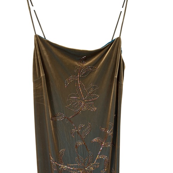 Vintage Y2K Donna Morgan Olive Green Velvet‎ Beaded Slip Dress - Picture 12 of 12